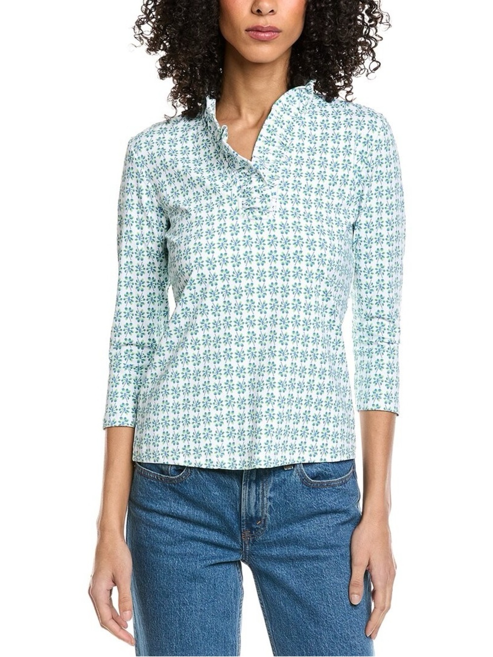J.McLaughlin Durham Knit Top in White/Green/Blue